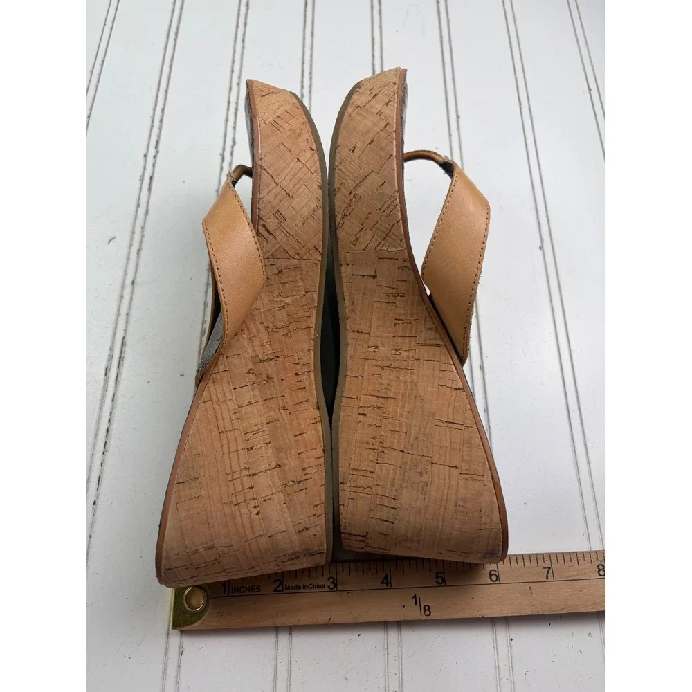 Sam Edelman Tan Leather Cork Romy Wedge Thong Platform Sandals Women's Size 7.5